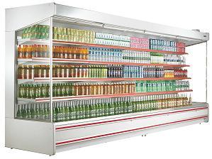 सुपरमार्केट रेफ्रिजरेशन उपकरण मल्टीडेक ओपन चिलर कर्व ग्लास