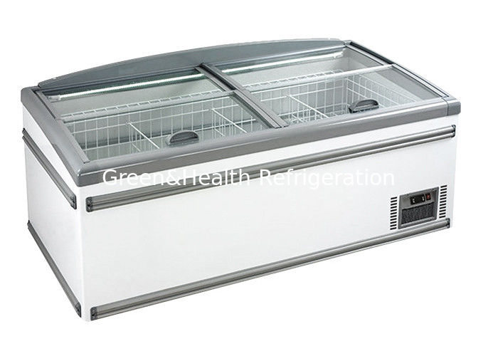 सुपरमार्केट डिस्प्ले के लिए 1040L क्षमता ऑटो डीफ्रॉस्ट और R290 रेफ्रिजरेंट के साथ कमर्शियल आइलैंड फ्रीजर
