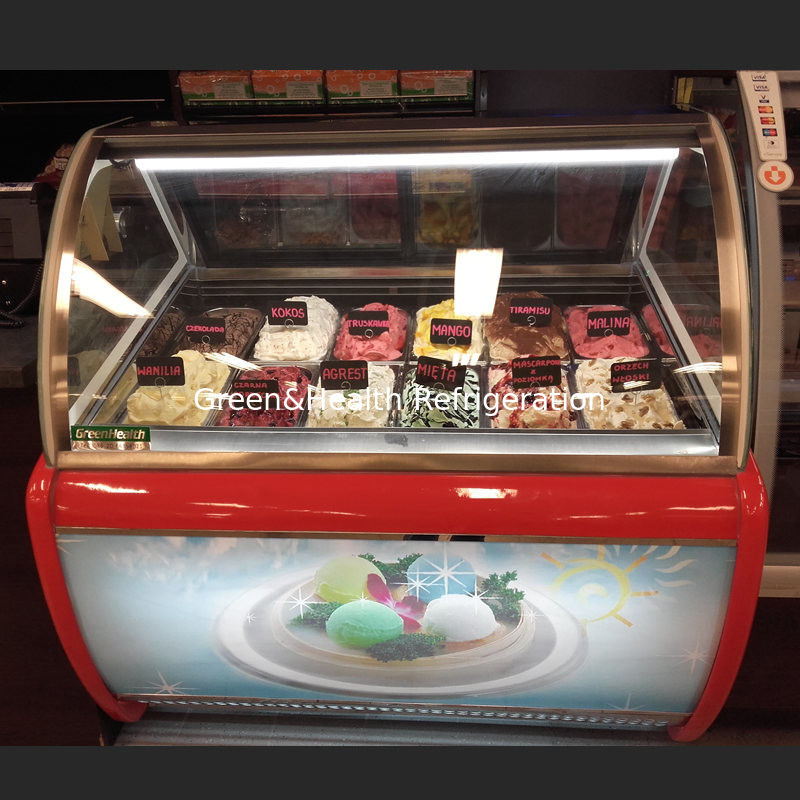 Danfoss कंप्रेसर के साथ 50 हर्ट्ज शॉप गेलैटो आइसक्रीम डिपिंग कैबिनेट