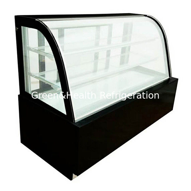 वाणिज्यिक उपयोग के लिए कई शेल्फ के साथ घुमावदार ग्लास स्टेनलेस स्टील केक डिस्प्ले फ्रीजर