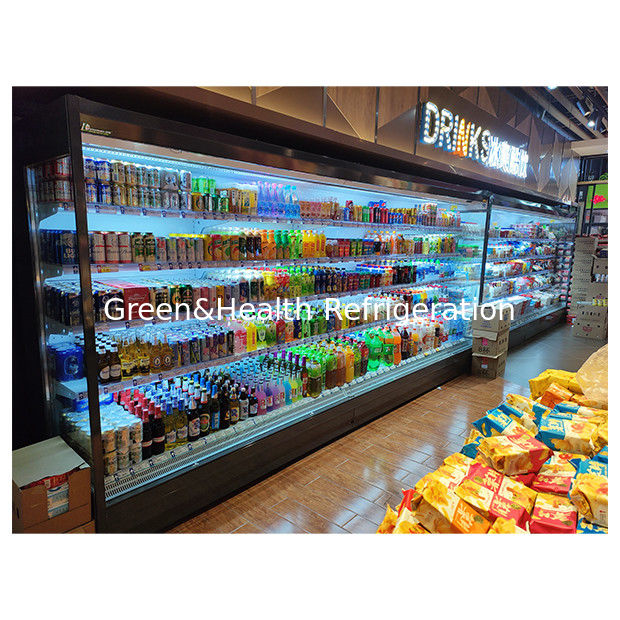 सुपरमार्केट / सुविधा स्टोर राइट एंगल ओपन टाइप चिलर फ्रीजर भोजन / पेय पदार्थों को संग्रहीत करने के लिए