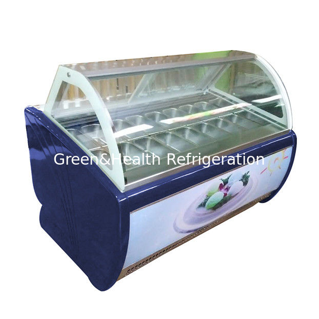 एडजस्टेबल थर्मोस्टेट के साथ फैक्ट्री डायरेक्ट कर्व्ड ग्लास 16 ट्रे आइसक्रीम डिस्प्ले फ्रीजर