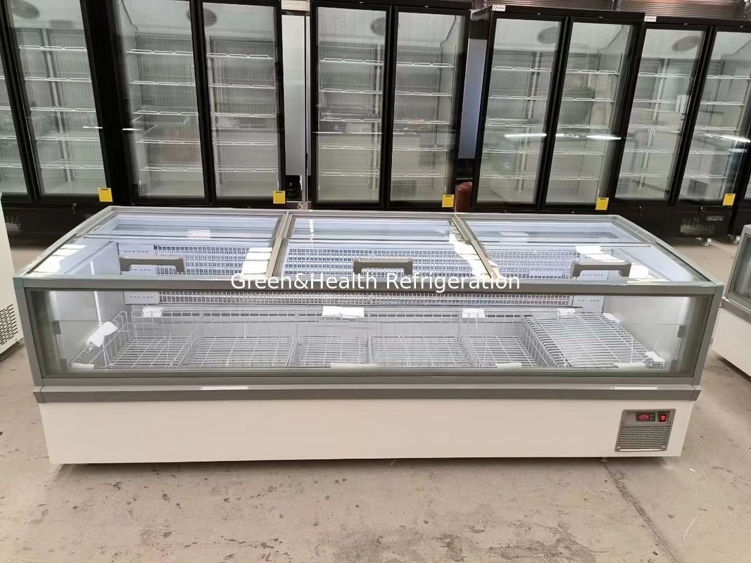 -22 डिग्री जमे हुए मछली मांस प्रदर्शन मर्चेंडाइज़र प्लग-इन आइलैंड फ्रीजर सुपरमार्केट के लिए