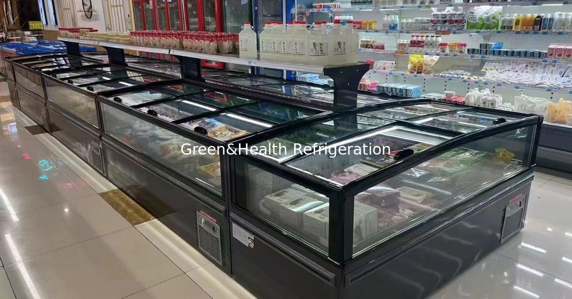 -22 डिग्री जमे हुए मछली मांस प्रदर्शन मर्चेंडाइज़र प्लग-इन आइलैंड फ्रीजर सुपरमार्केट के लिए