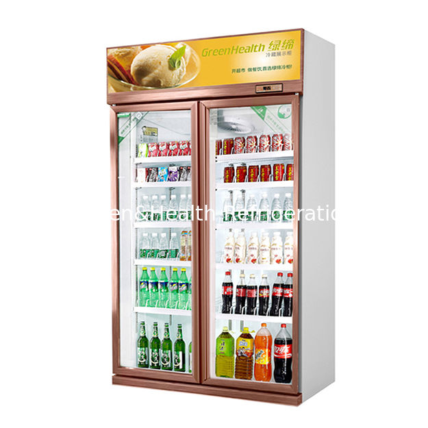दोहरे कांच के दरवाजों वाला सुपरमार्केट पेय और पेय पदार्थ प्रशीतन प्रदर्शन फ्रीजर फ्रिज