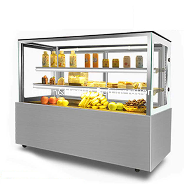 फैक्टरी प्रत्यक्ष बिक्री दाएं कोण स्टेनलेस स्टील कांच सामग्री केक रेफ्रिजरेटर डिस्प्ले फ्रीजर