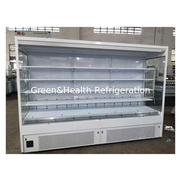 उच्च गुणवत्ता वाला राइट एंगल सुपरमार्केट रेफ्रिजरेटेड स्टोरेज डिस्प्ले फैक्ट्री में ओपन फ्रीजर