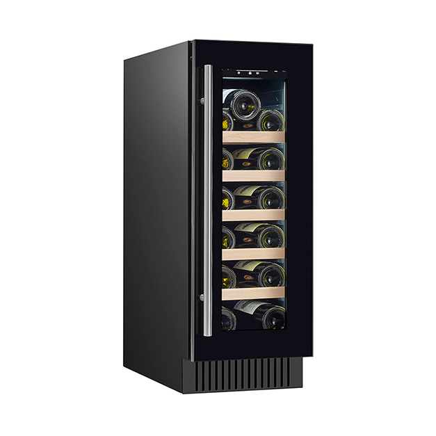 ईटीएल प्रमाणपत्र वर्टिकल सिंगल डोर 18 बोतल रेड वाइन रेफ्रिजरेटेड स्टोरेज डिस्प्ले फ्रीजर