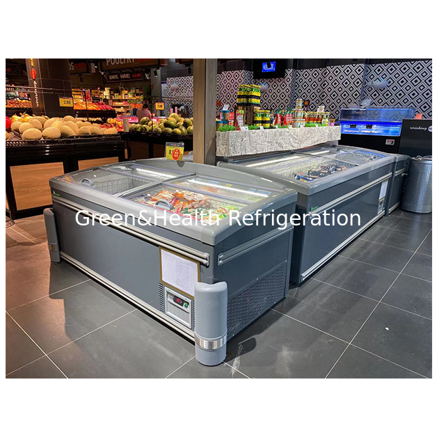 सुपरमार्केट खाद्य पदार्थों के कम तापमान पर जमे हुए भंडारण के लिए द्वीप रेफ्रिजरेटर का उपयोग करते हैं