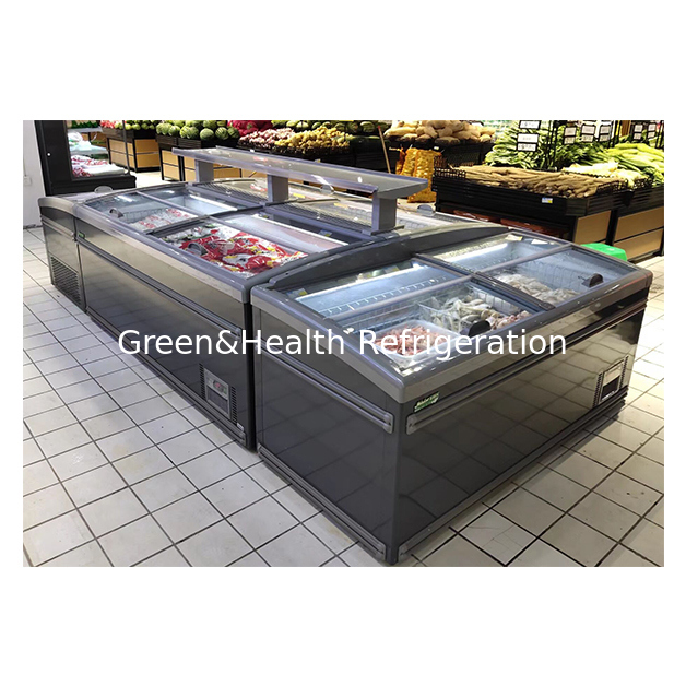 सुपरमार्केट खाद्य पदार्थों के कम तापमान पर जमे हुए भंडारण के लिए द्वीप रेफ्रिजरेटर का उपयोग करते हैं