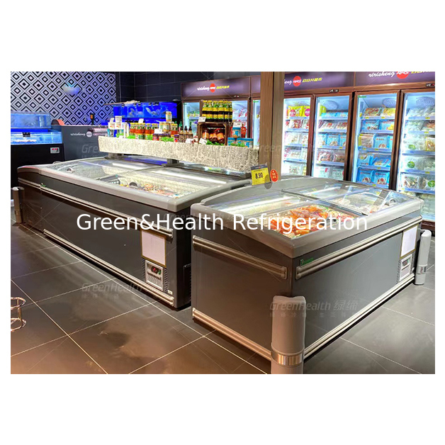 सुपरमार्केट खाद्य पदार्थों के कम तापमान पर जमे हुए भंडारण के लिए द्वीप रेफ्रिजरेटर का उपयोग करते हैं