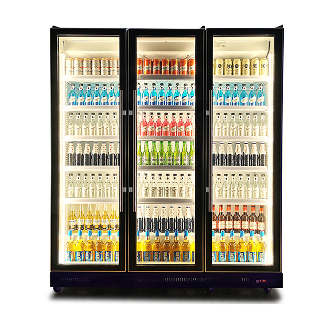 वाणिज्यिक ग्लास दरवाजे ऊर्ध्वाधर बहु प्रकाश पेय शीतलन प्रदर्शन फ्रीजर फ्रिज