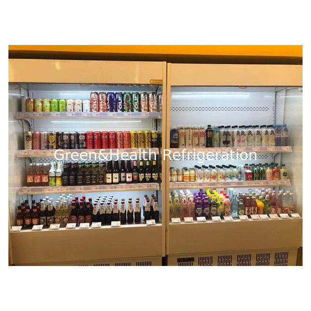 छोटे सुपरमार्केट/दुकानें खुले रेफ्रिजरेटर में फल/सब्जियों को स्टोर करती हैं मिनी कूलर