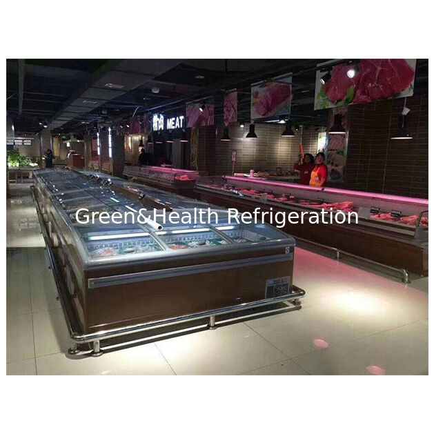 सुपरमार्केट वाणिज्यिक क्षैतिज जमे हुए खाद्य भंडारण प्रदर्शन द्वीप फ्रीजर फ्रिज