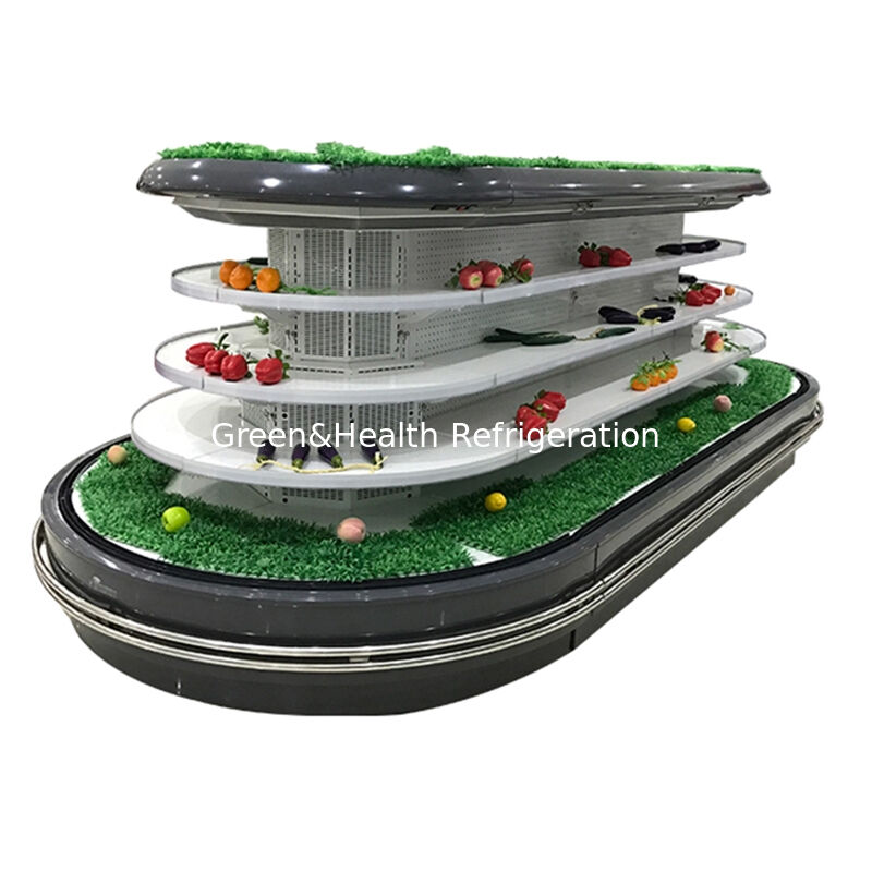 सुपरमार्केट डिस्प्ले के लिए स्वचालित डीफ्रॉस्ट एलईडी प्रकाश और ऊर्जा की बचत के साथ वाणिज्यिक मल्टीडेक ओपन चिलर