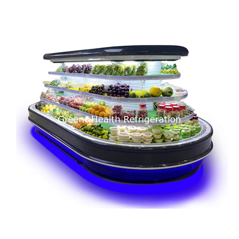 सुपरमार्केट डिस्प्ले के लिए स्वचालित डीफ्रॉस्ट एलईडी प्रकाश और ऊर्जा की बचत के साथ वाणिज्यिक मल्टीडेक ओपन चिलर