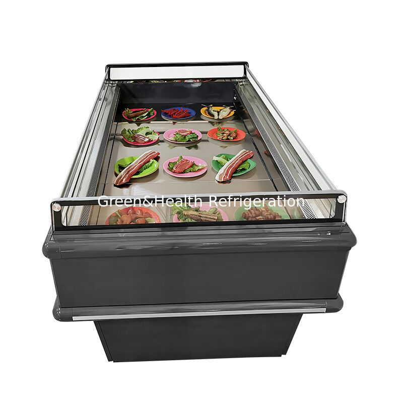 वाणिज्यिक टॉप ओपन डिस्प्ले चिलर आइलैंड फ्रीजर 2000x1130x900mm 2-10°C/-15~-18°C 900/1350W फ्रिज्ड फूड के लिए
