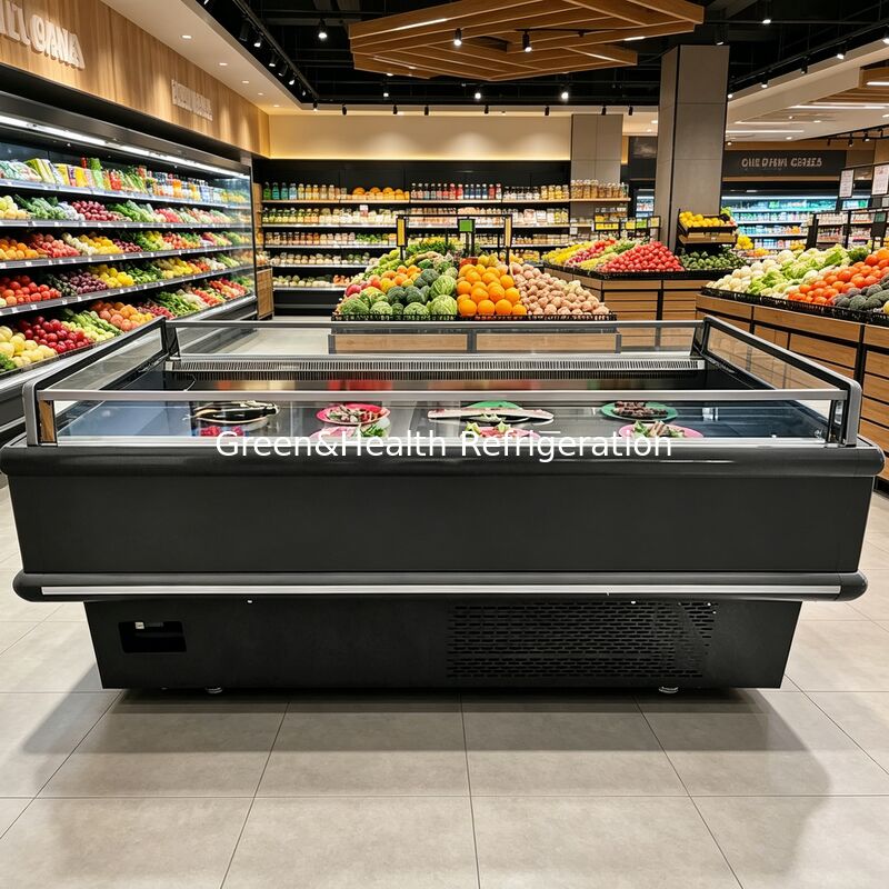 वाणिज्यिक टॉप ओपन डिस्प्ले चिलर आइलैंड फ्रीजर 2000x1130x900mm 2-10°C/-15~-18°C 900/1350W फ्रिज्ड फूड के लिए