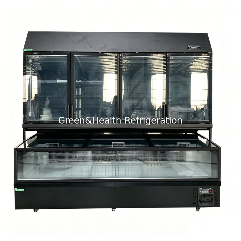स्टेनलेस स्टील/ग्लास बाहरी और सुपरमार्केट डिस्प्ले के लिए 850L क्षमता के साथ दोहरे कार्य द्वीप फ्रीजर