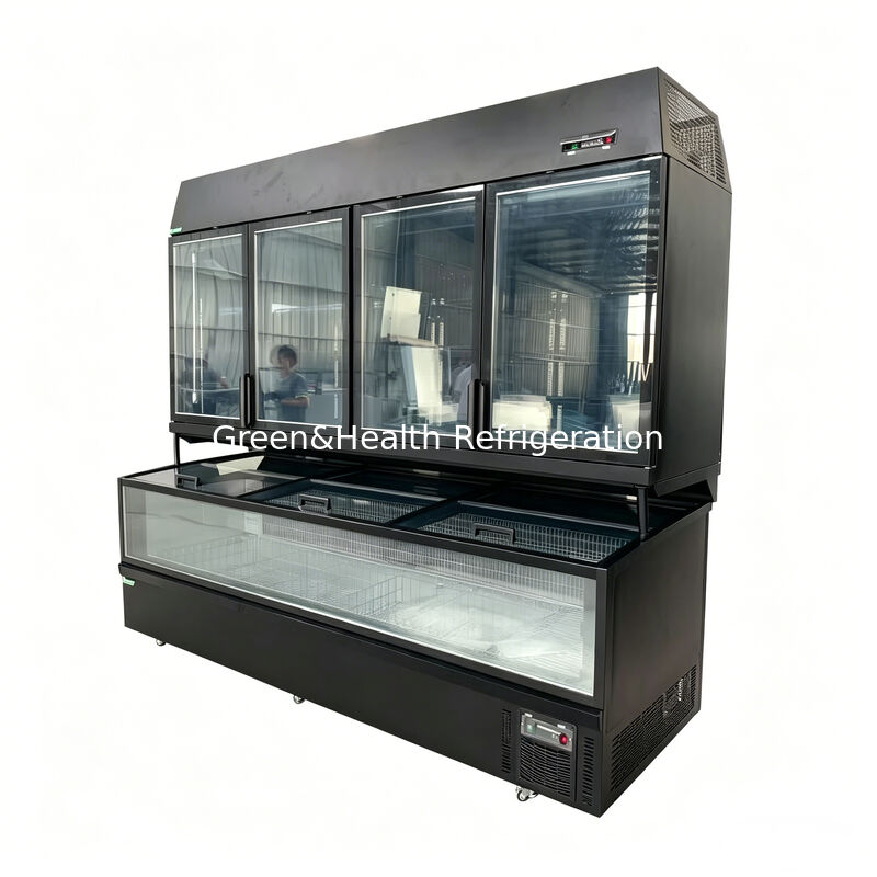 स्टेनलेस स्टील/ग्लास बाहरी और सुपरमार्केट डिस्प्ले के लिए 850L क्षमता के साथ दोहरे कार्य द्वीप फ्रीजर