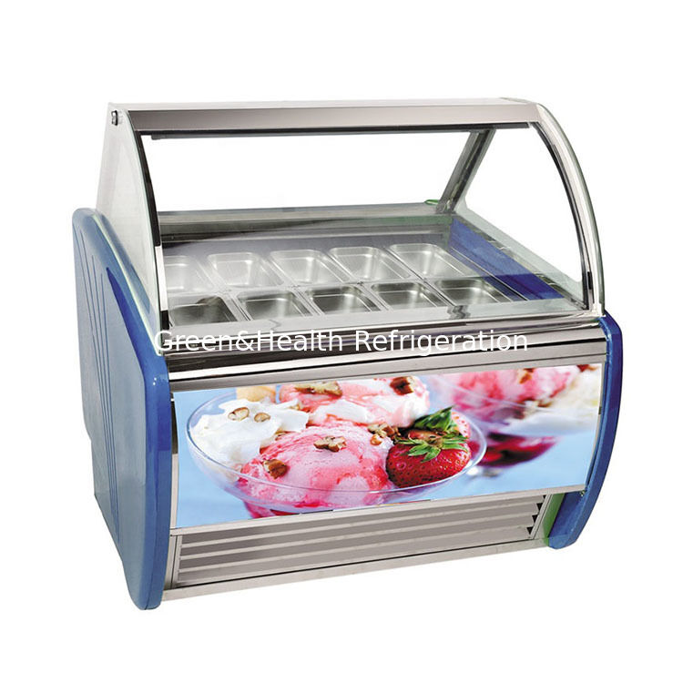 Stainless Steel Ice Cream Display Freezer with Adjustable Temperature Controller and Three Layer Defog Glass