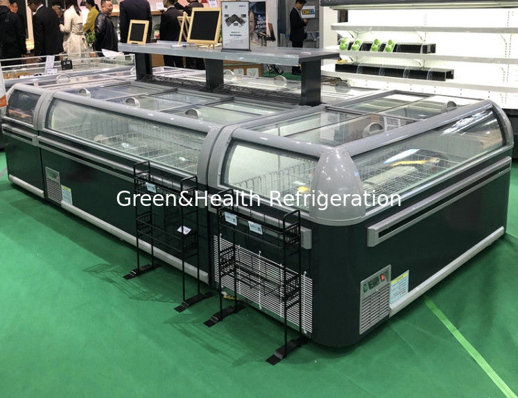 एलईडी लाइट और R404a रेफ्रिजरेंट 2100x890x890 मिमी चेस्ट फ्रीजर के साथ 1.9 मीटर वाणिज्यिक द्वीप डिस्प्ले फ्रीजर
