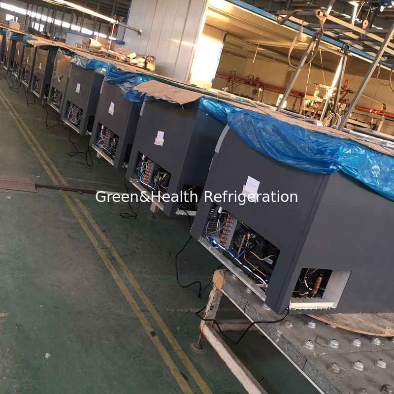 एलईडी लाइट और R404a रेफ्रिजरेंट 2100x890x890 मिमी चेस्ट फ्रीजर के साथ 1.9 मीटर वाणिज्यिक द्वीप डिस्प्ले फ्रीजर