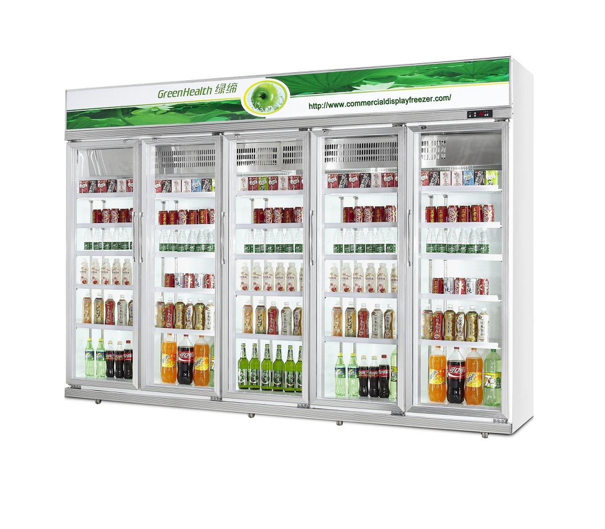 पेय कूलर के लिए Danfoss कंप्रेसर सफेद बड़े वाणिज्यिक रेफ्रिजरेटर ग्लास दरवाजा
