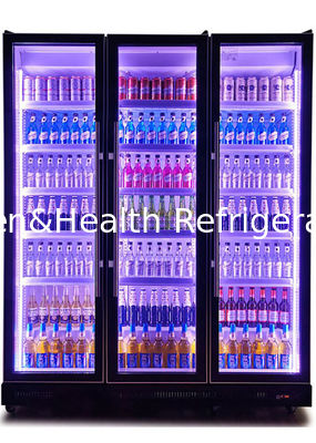 फैन कूलिंग सिस्टम के साथ वर्टिकल ब्लैक ग्लास डोर बीयर डिस्प्ले फ्रिज