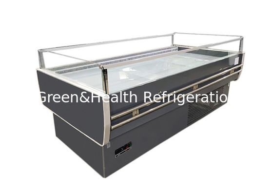 एलईडी के साथ फ्लैट टॉप ओपन सुपरमार्केट आइलैंड फ्रीजर कमर्शियल मीट डिस्प्ले फ्रिज