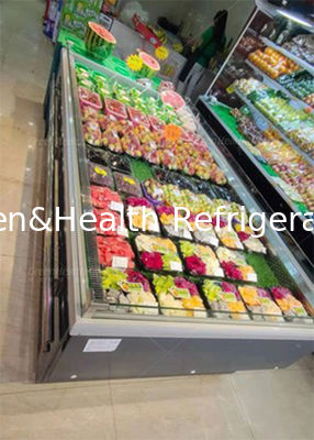 स्क्वायर ओपन टाइप सुपरमार्केट आइलैंड फ्रीजर स्टोर वेजिटेबल फ्रूट डिस्प्ले केस 700L