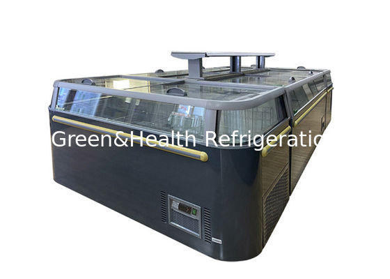 -18~-22 ℃ वाणिज्यिक सुपरमार्केट द्वीप फ्रीजर स्लाइडिंग ग्लास दरवाजा जमे हुए द्वीप फ्रीजर को मिलाएं