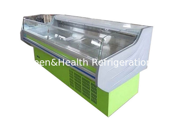 मछली मांस समुद्री भोजन डिस्प्ले टेबल रेफ्रिजरेटर सुपरमार्केट के लिए विज़ुअलाइज़र फ्रीजर क्षैतिज