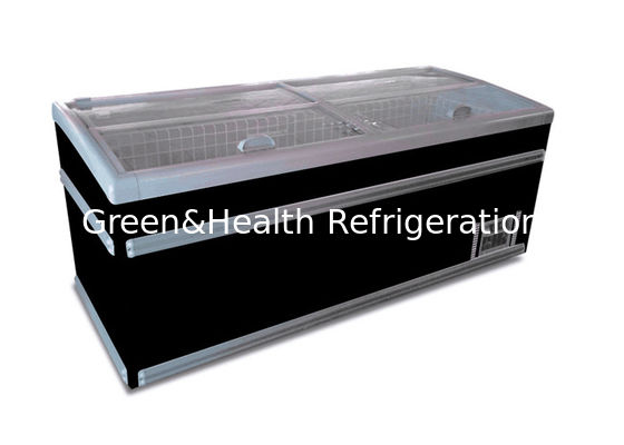 वाणिज्यिक सुपरमार्केट डिस्प्ले आइलैंड चेस्ट फ्रीजर विज़ुअरी शीशे के दरवाजे के साथ रेफ्रिजरेटर
