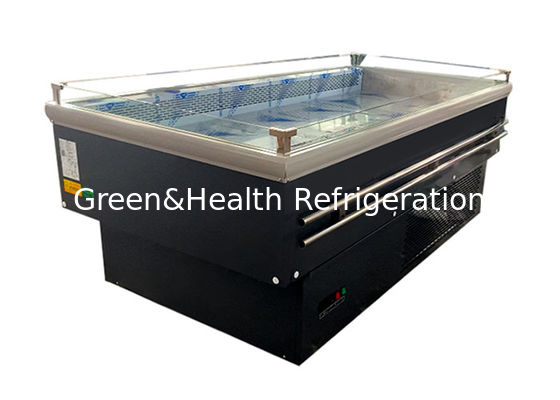 स्थिर शीतलन सुपरमार्केट द्वीप फ्रीजर वाणिज्यिक खुला ग्लास क्षैतिज फल शोकेस