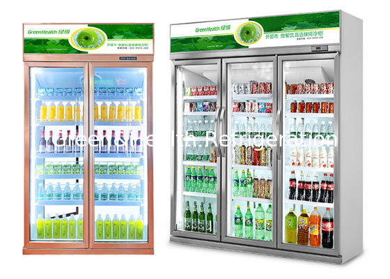 वाणिज्यिक ऊर्ध्वाधर बियर कूलर डबल ग्लास दरवाजे कोल्ड कोक डिस्प्ले फ्रिज