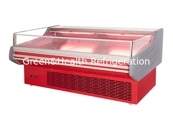 वाणिज्यिक खुला ग्लास ताजा मांस शोकेस गहरी फ्रीजर गतिशील शीतलन