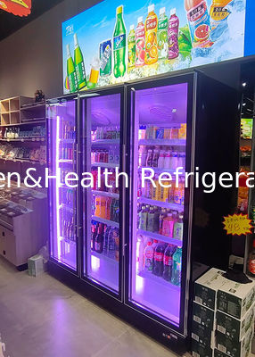 वाणिज्यिक ऊर्ध्वाधर बियर डिस्प्ले कूलर डबल डोर पेय रेफ्रिजरेटर