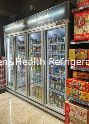 छोटे बाजार के लिए डबल डोर वर्टिकल ग्लास डिस्प्ले रेफ्रिजरेटर