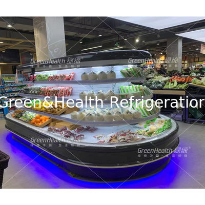कस्टम आइलैंड मर्चेंडाइज डिस्प्ले गोल कैबिनेट मल्टीडेक ओपन चिलर