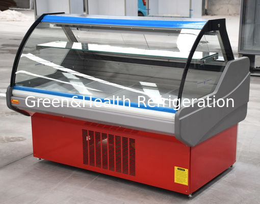 घुमावदार ग्लास डेली मीट डिस्प्ले रेफ्रिजरेटर रेड मीट सर्विस केस