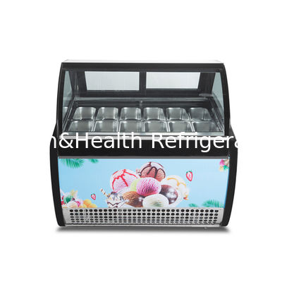 12 स्वाद डबल रो स्टेनलेस स्टील पैन आइसक्रीम डिस्प्ले फ्रीजर