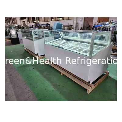 घुमावदार/सही कोण का ग्लास स्टेनलेस स्टील आइसक्रीम डिस्प्ले फ्रीजर फ्रिज