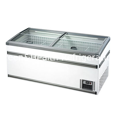 सफेद / ग्रे सुपरमार्केट जमे हुए उत्पाद / चावल-मांस पकौड़ी / जमे हुए मछली भंडारण प्रदर्शन द्वीप कैबिनेट फ्रीजर