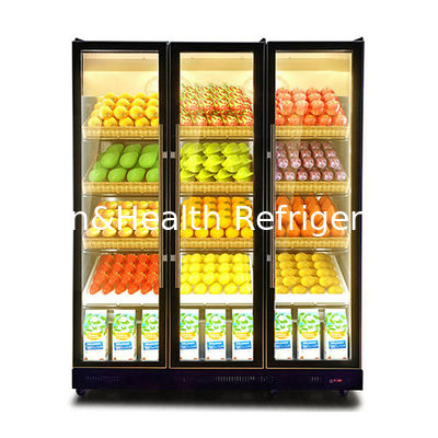 वाणिज्यिक तीन ग्लास दरवाजे कई एलईडी रोशनी पेय रेफ्रिजरेटर डिस्प्ले फ्रीजर