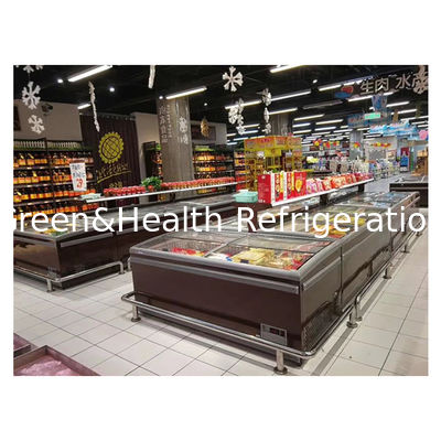 क्षैतिज बड़े वाणिज्यिक सुपरमार्केट/स्टोर रेफ्रिजरेटेड डिस्प्ले आइलैंड कैबिनेट फ्रीजर