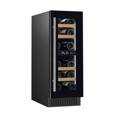 68 बोतलों की क्षमता, दो तापमान क्षेत्र, लकड़ी की अलमारियों वाला वाइन डिस्प्ले कूलर
