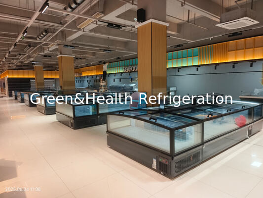 सुपरमार्केट आइलैंड फ्रीजर फ्रिज खाद्य पदार्थों के लिए वाणिज्यिक संयुक्त प्रदर्शन फ्रीजर