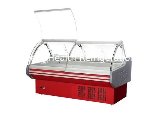 कर्व्ड ग्लास डोर डिसप्ले रेफ्रीजरेटर / मीट डिस्प्ले चिलर ऊपर उठाएं