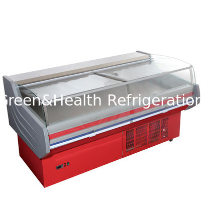 ROHS डेली डिस्प्ले रेफ्रिजरेटर, मीट सीफूड के लिए कर्व्ड ग्लास के साथ कमर्शियल ओपन डिस्प्ले फ्रीजर